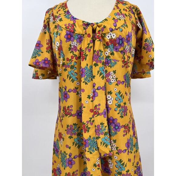 Vtg 60s 70s Yellow Floral Print Maxi Dress Cottage Boho Retro Groovy Handmade - Picture 3 of 16